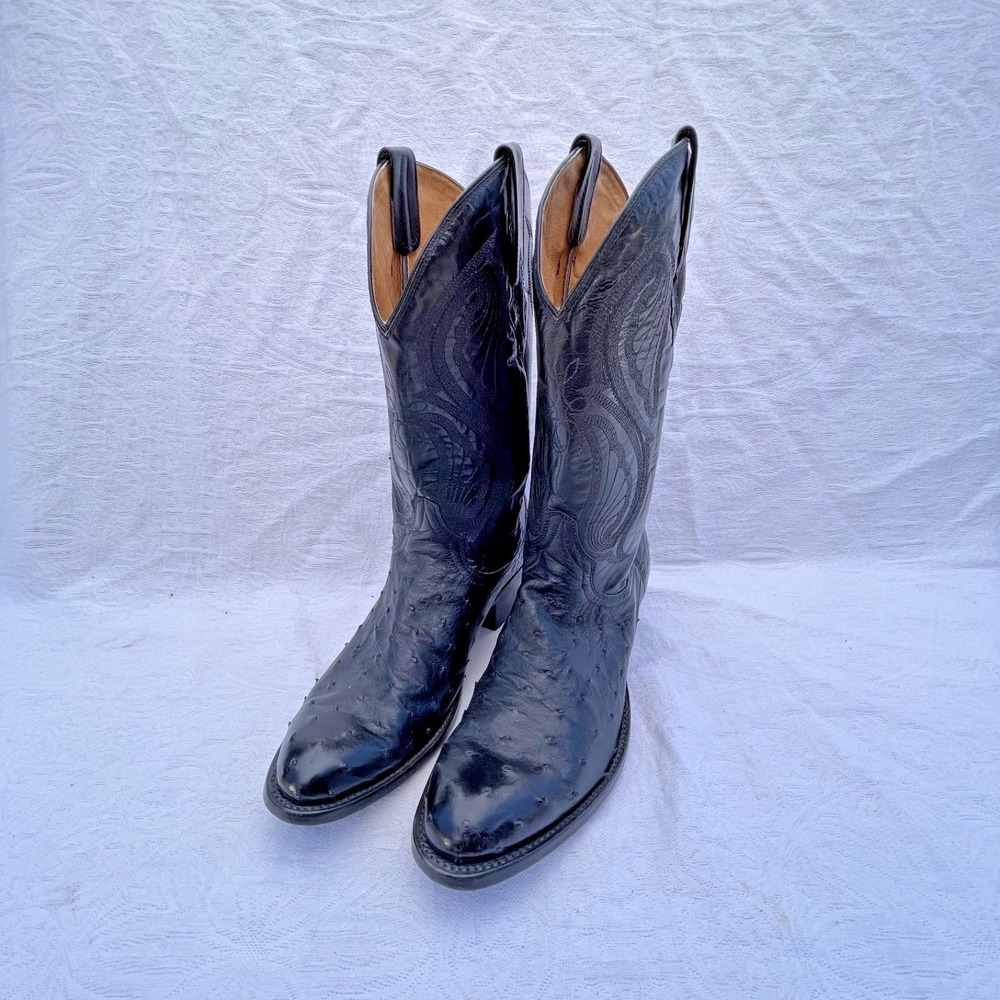 Resistol Ranch Cowboy Western Boots Black Men's Size 10.5D full quill ostrich